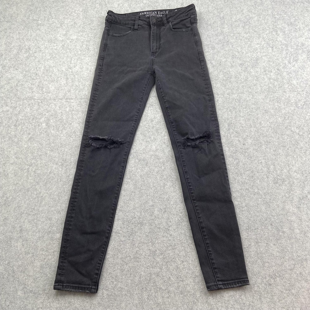 American Eagle Super Hi-Rise Jegging Jeans Womens 4 Gray Distressed Stretch